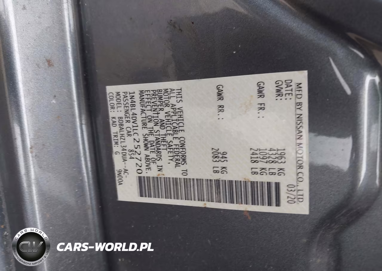 2020 Nissan Altima Sv Fwd VIN:1N4BL4DV1LC252720 - 9