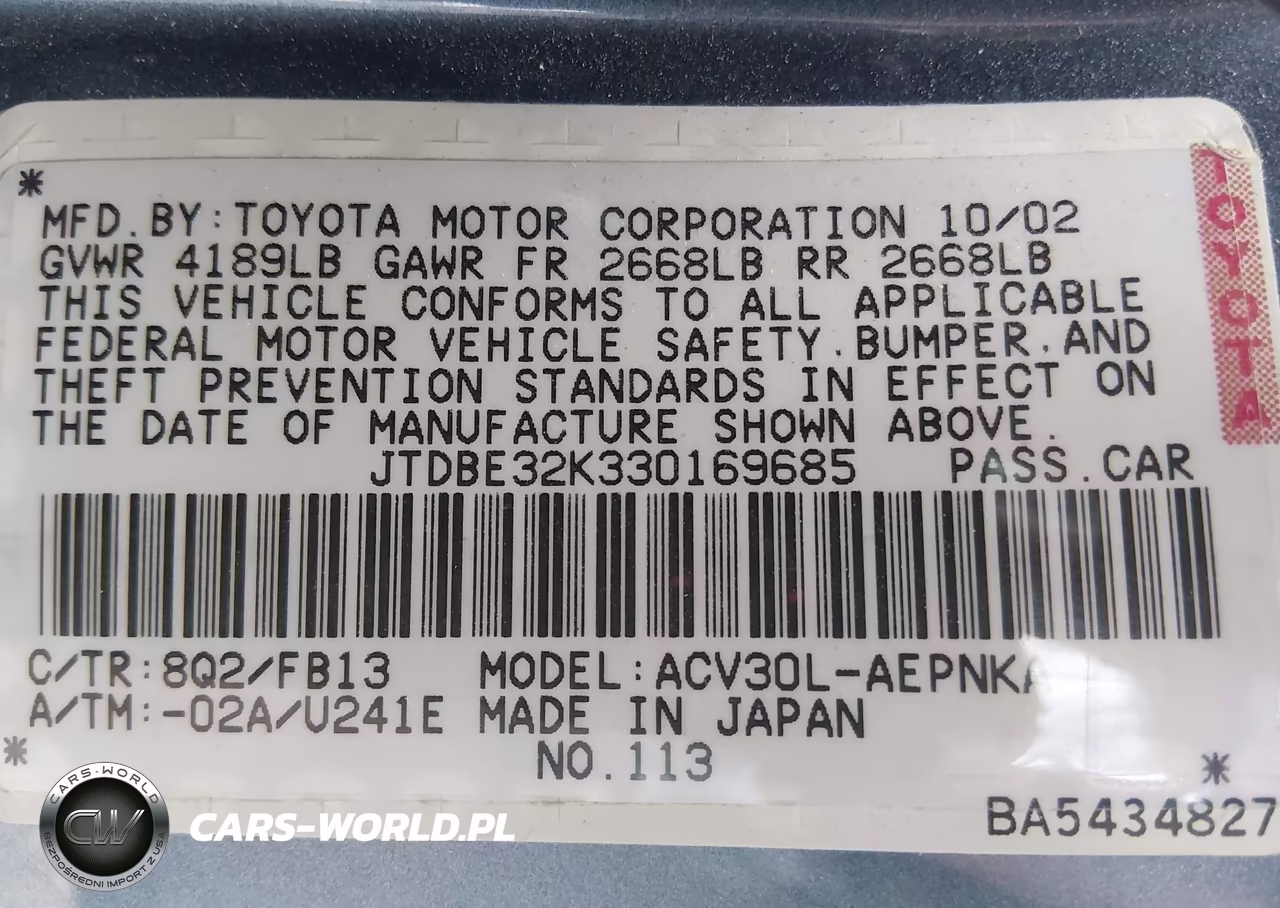 2003 Toyota Camry Le VIN:JTDBE32K330169685 - 9