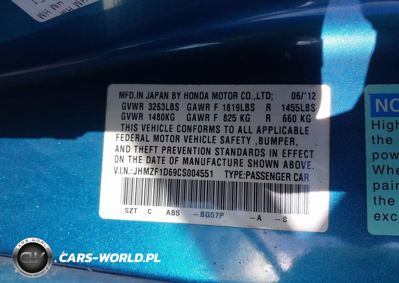 2012 Honda Cr-Z Ex VIN:JHMZF1D69CS004551 - 9
