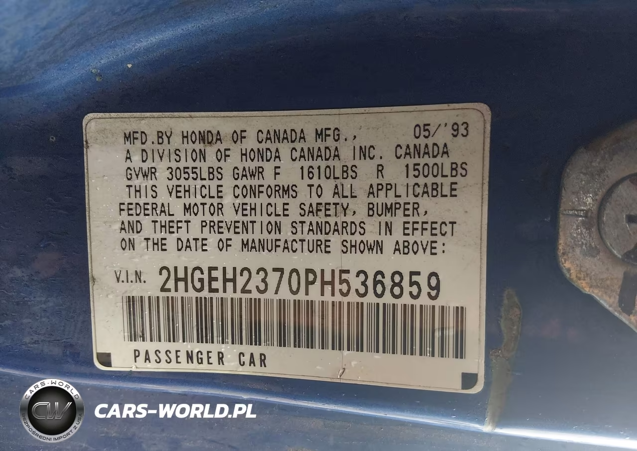 1993 Honda Civic Vx VIN:2HGEH2370PH536859 - 9
