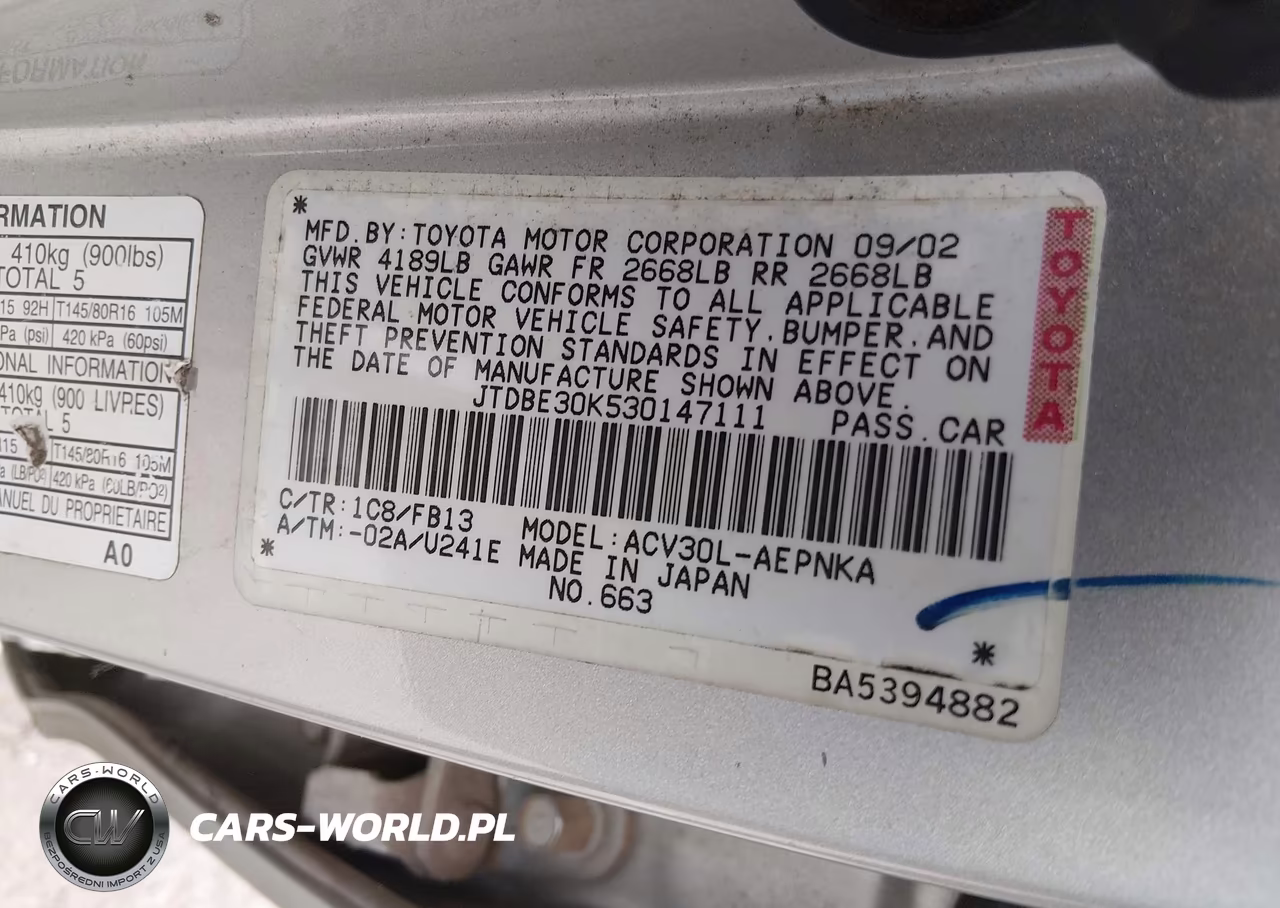 2003 Toyota Camry Le VIN:JTDBE30K530147111 - 9