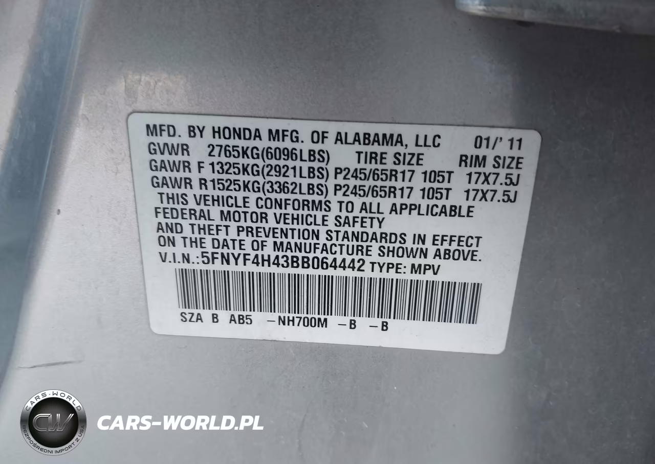 2011 Honda Pilot Ex VIN:5FNYF4H43BB064442 - 9