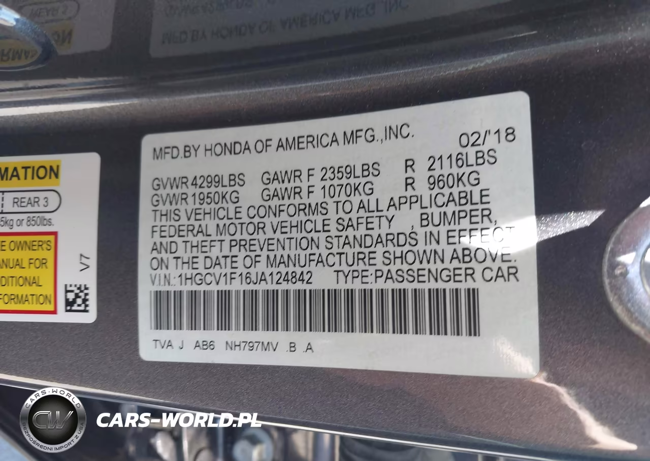 2018 Honda Accord Lx VIN:1HGCV1F16JA124842 - 9