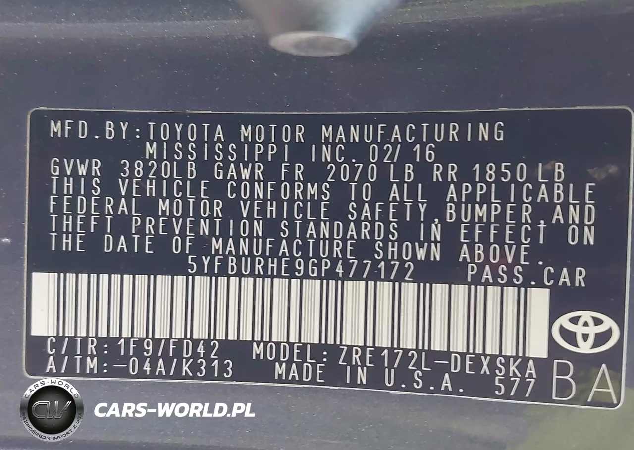 2016 Toyota Corolla S Plus VIN:5YFBURHE9GP477172 - 9