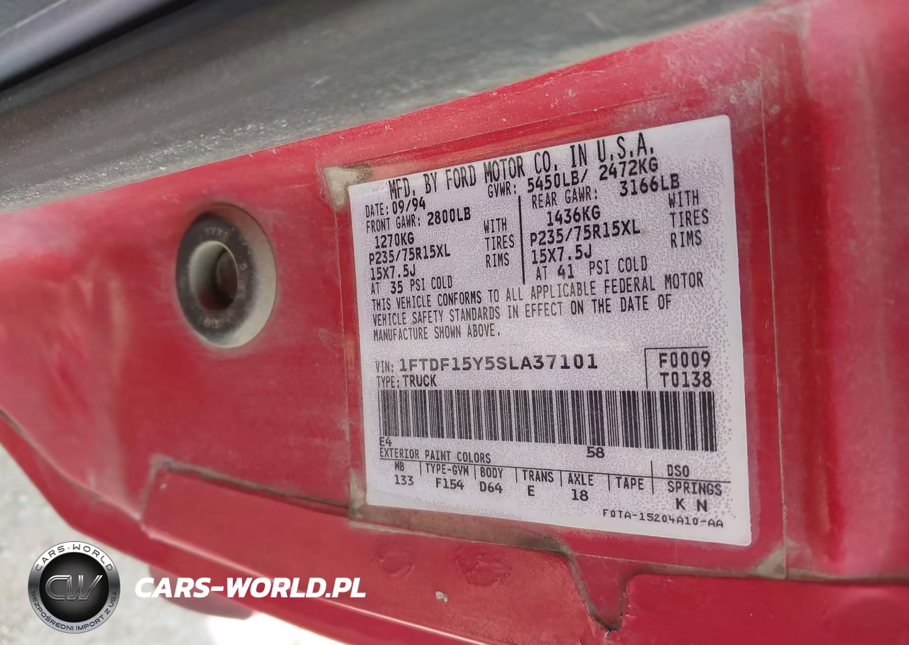 1995 Ford F150 VIN:1FTDF15Y5SLA37101 - 9