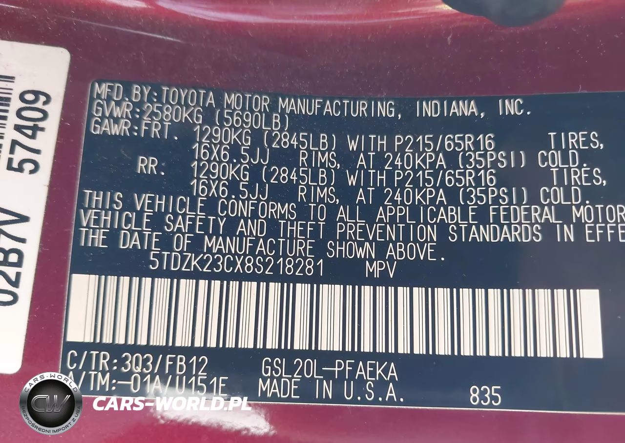 2008 Toyota Sienna Ce-Le VIN:5TDZK23CX8S218281 - 9