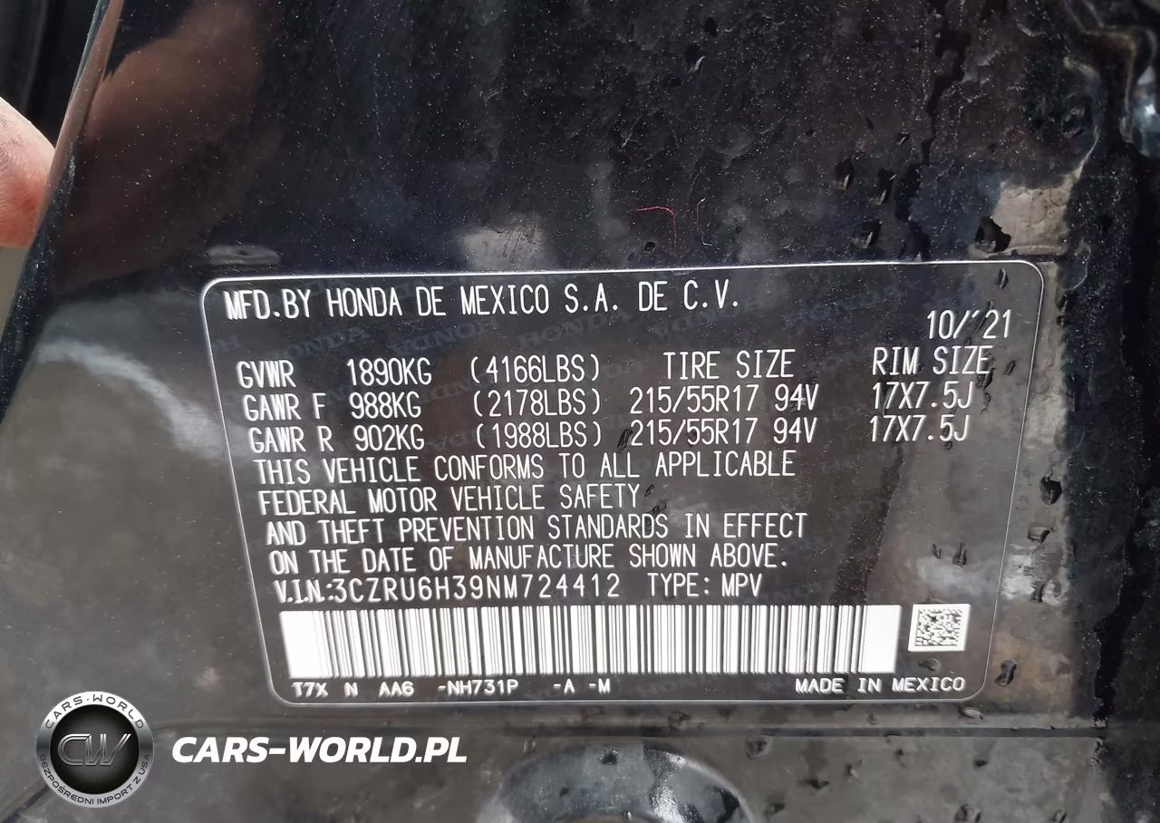 2022 Honda Hr-V Awd Lx VIN:3CZRU6H39NM724412 - 9
