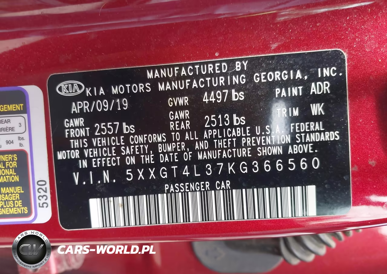 2019 Kia Optima S VIN:5XXGT4L37KG366560 - 9
