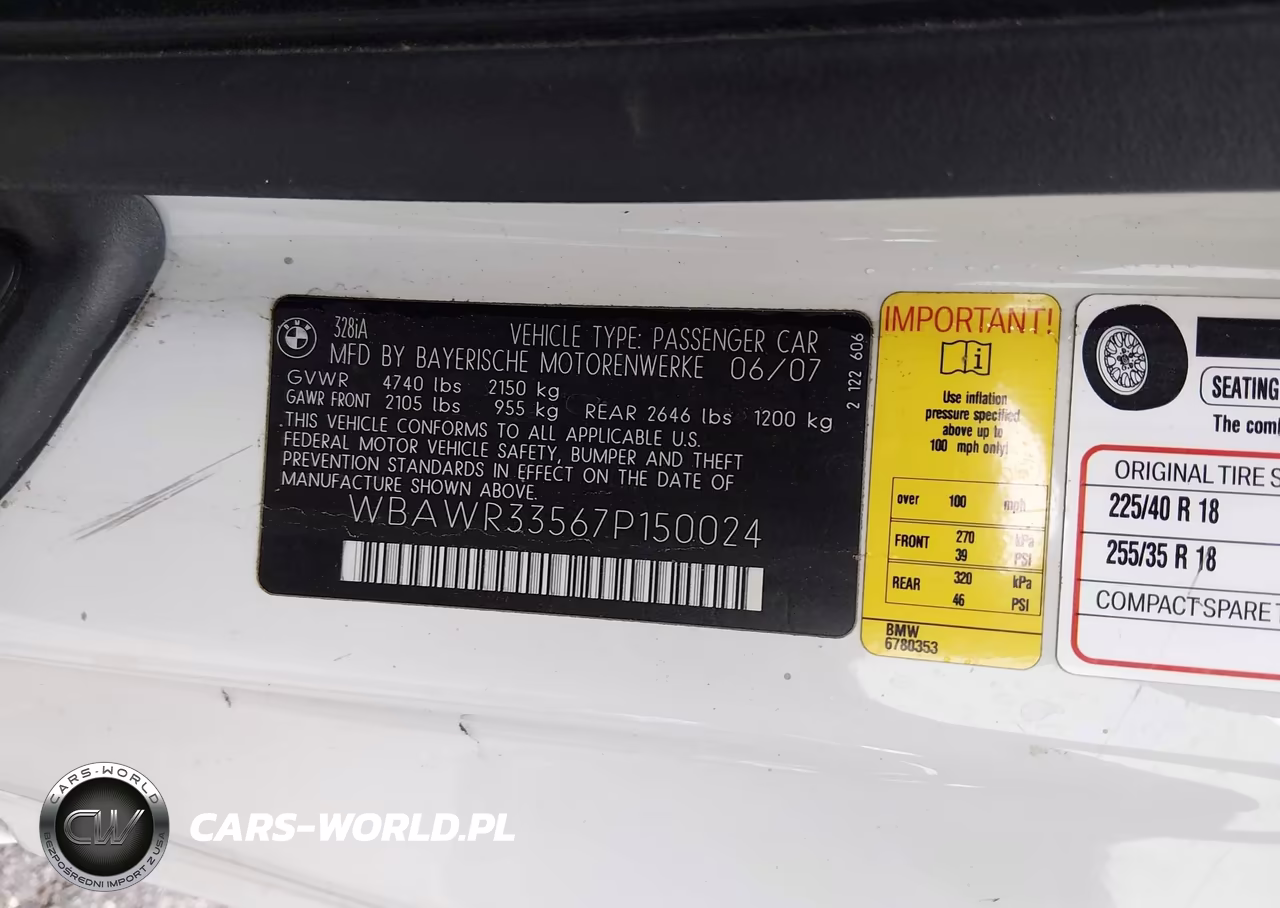 2007 BMW 328I VIN:WBAWR33567P150024 - 9