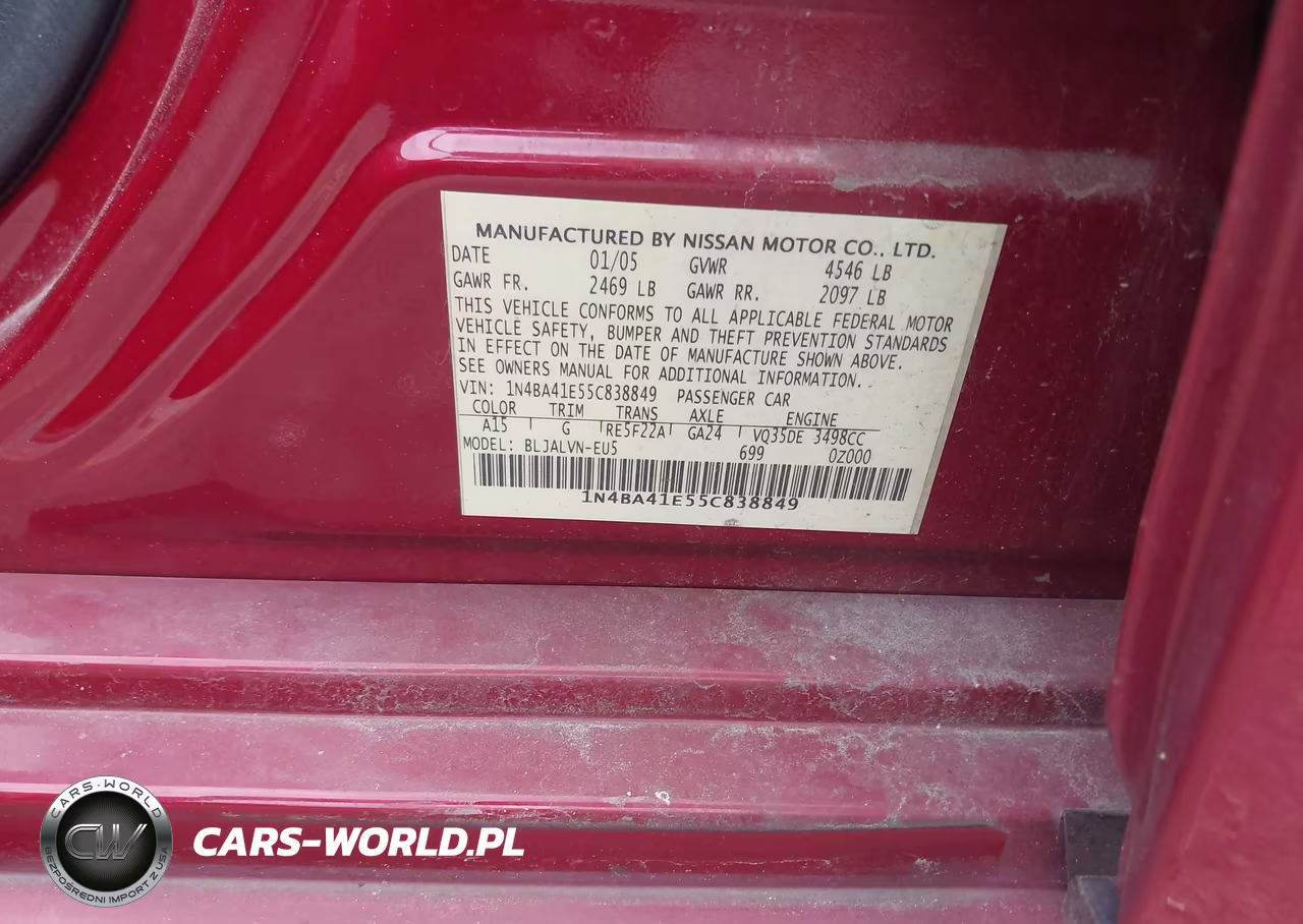 2005 Nissan Maxima 3.5 Sl VIN:1N4BA41E55C838849 - 9