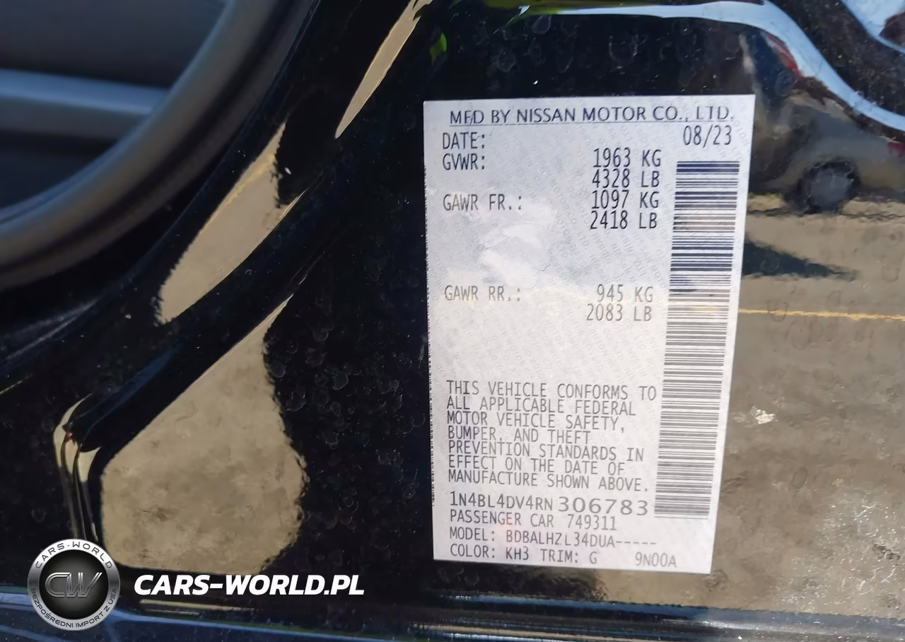 2024 Nissan Altima Sv Fwd VIN:1N4BL4DV4RN306783 - 9