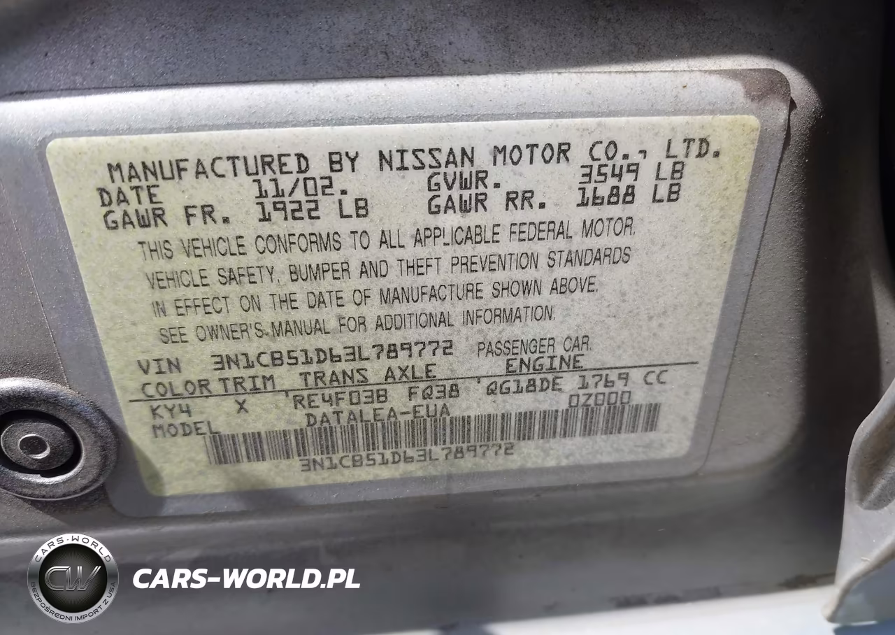 2003 Nissan Sentra Gxe VIN:3N1CB51D63L789772 - 9