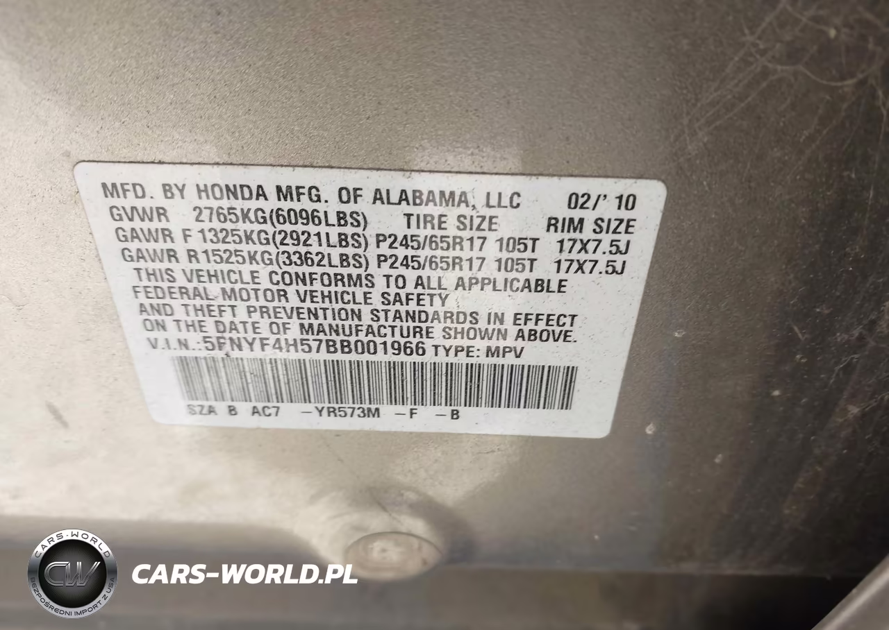 2011 Honda Pilot Ex-L VIN:5FNYF4H57BB001966 - 9