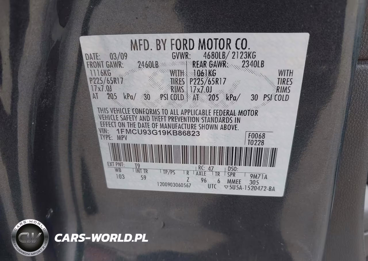2009 Ford Escape Xlt VIN:1FMCU93G19KB86823 - 9