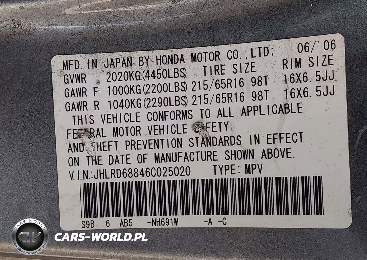 2006 Honda Cr-V Ex VIN:JHLRD68846C025020 - 9