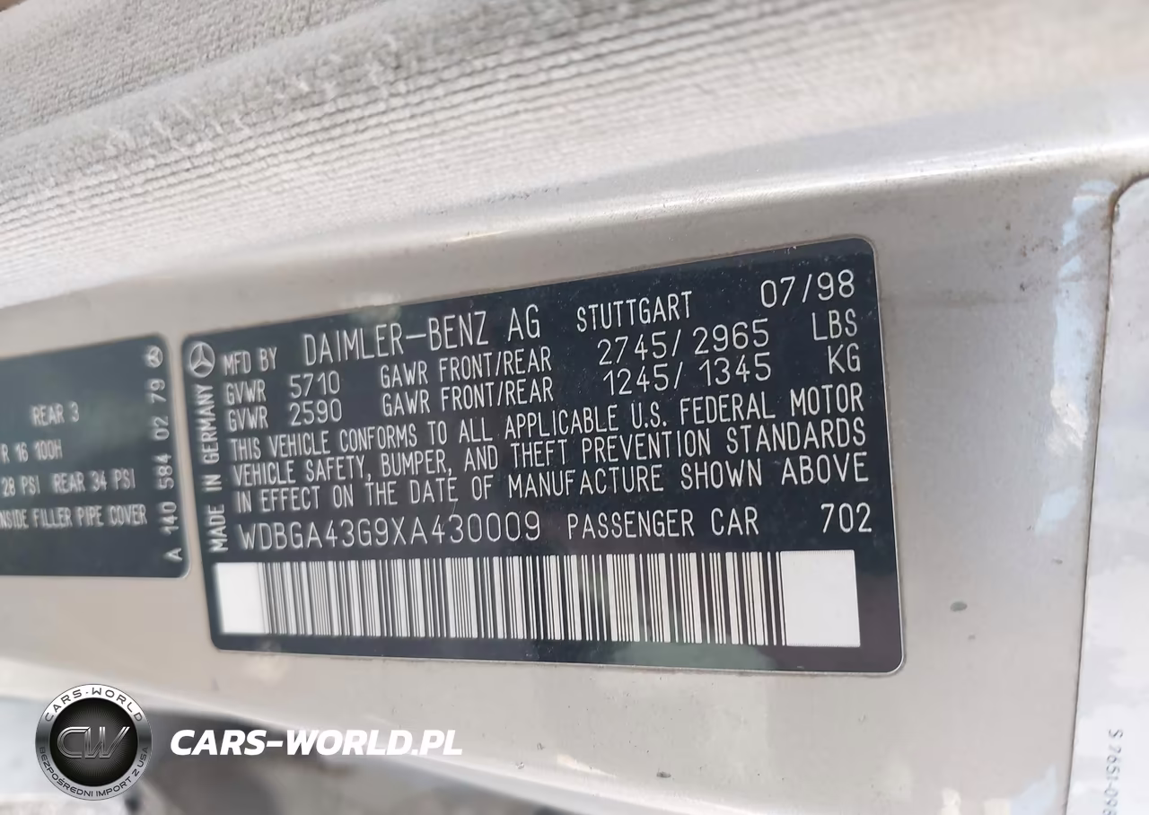 1999 Mercedes-Benz S 420 VIN:WDBGA43G9XA430009 - 9