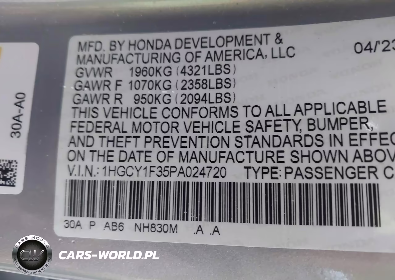 2023 Honda Accord Ex VIN:1HGCY1F35PA024720 - 9