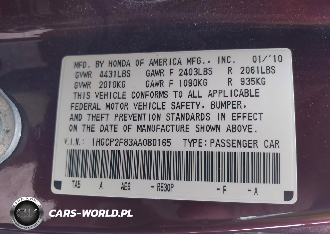 2010 Honda Accord 2.4 Ex-L VIN:1HGCP2F83AA080165 - 9