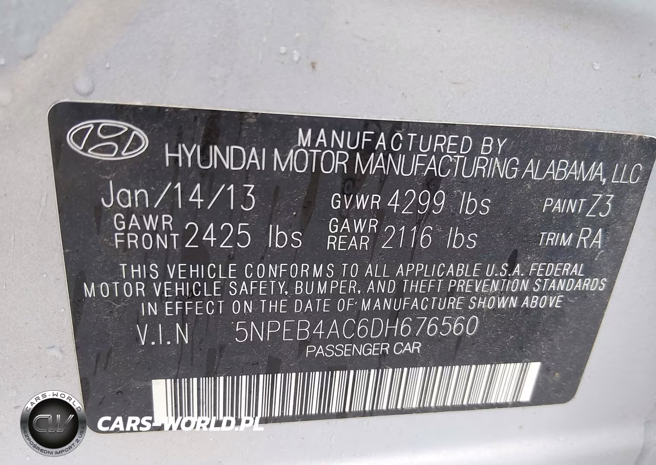 2013 Hyundai Sonata Gls VIN:5NPEB4AC6DH676560 - 9