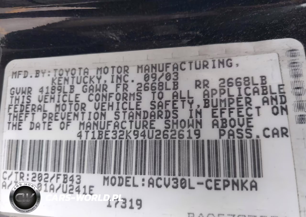 2004 Toyota Camry Le VIN:4T1BE32K94U262619 - 9