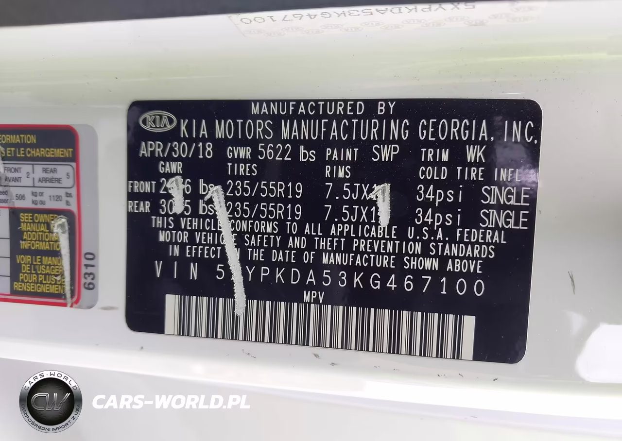 2019 Kia Sorento 3.3L Sx VIN:5XYPKDA53KG467100 - 9