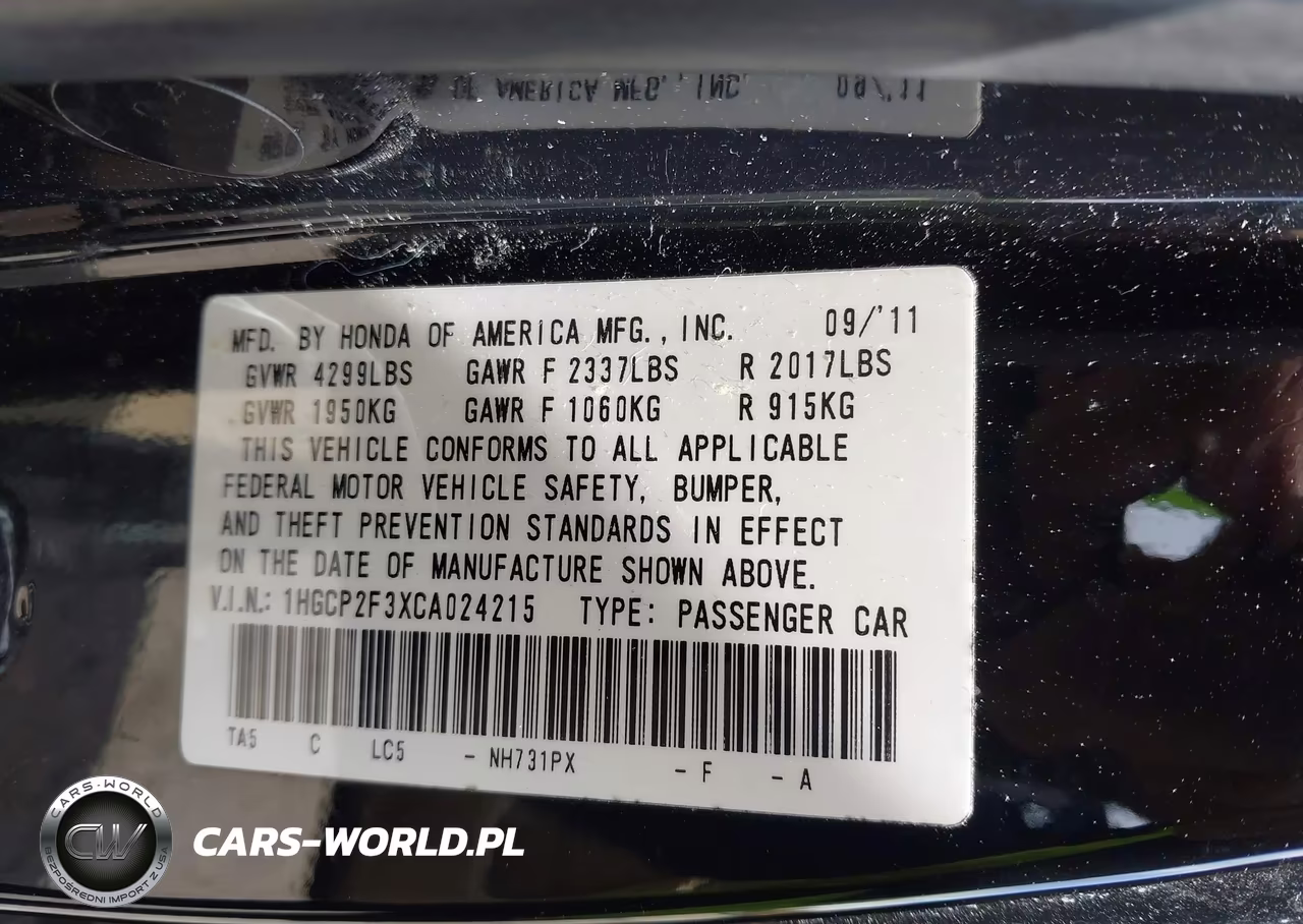 2012 Honda Accord 2.4 Lx VIN:1HGCP2F3XCA024215 - 9
