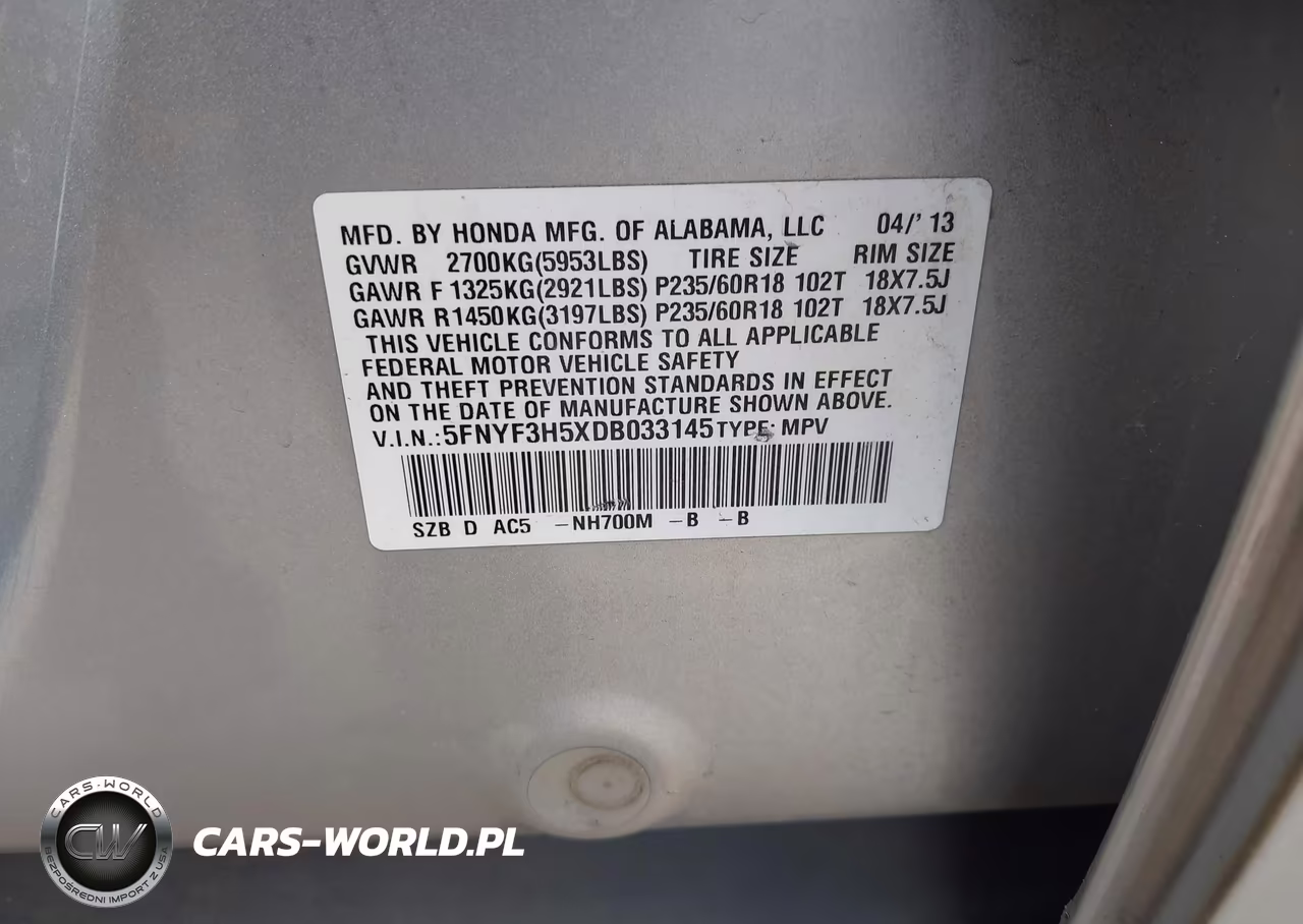 2013 Honda Pilot Ex-L VIN:5FNYF3H5XDB033145 - 9