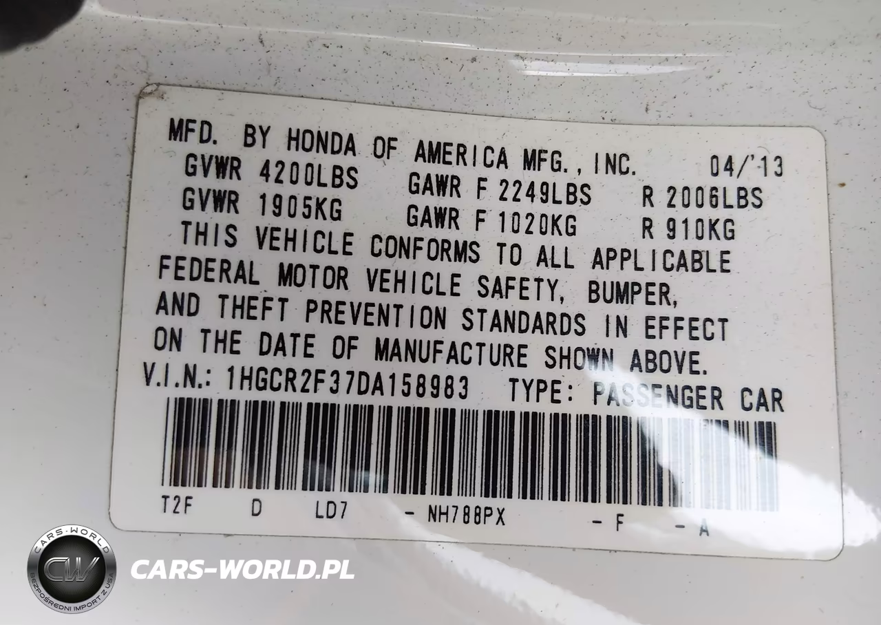 2013 Honda Accord Lx VIN:1HGCR2F37DA158983 - 9