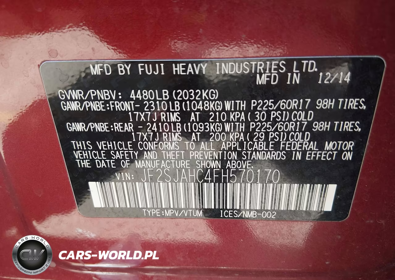 2015 Subaru Forester 2.5I Limited VIN:JF2SJAHC4FH570170 - 9