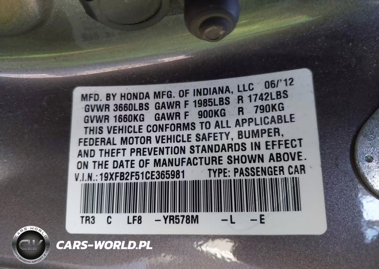 2012 Honda Civic Lx VIN:19XFB2F51CE365981 - 9