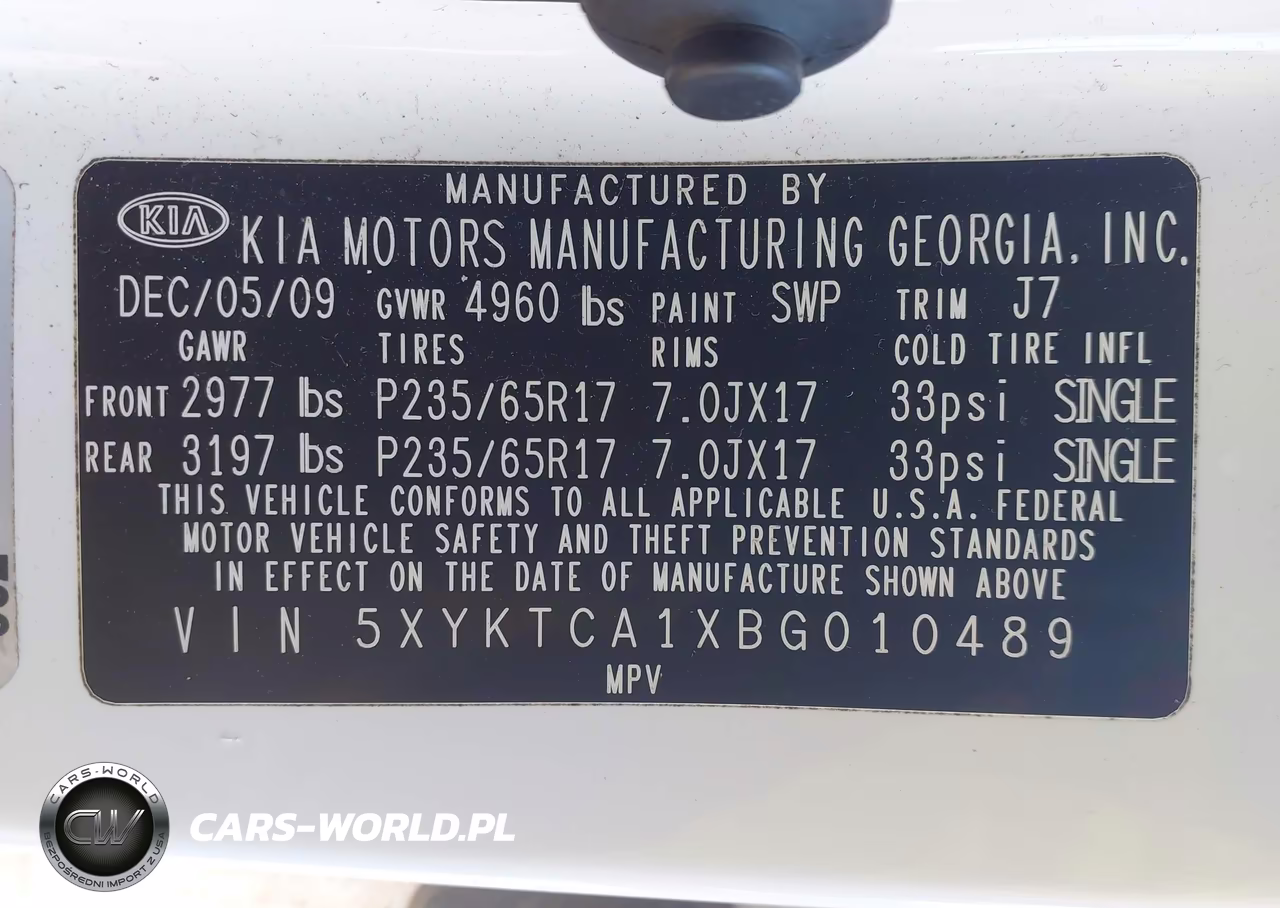 2011 Kia Sorento Lx VIN:5XYKTCA1XBG010489 - 9