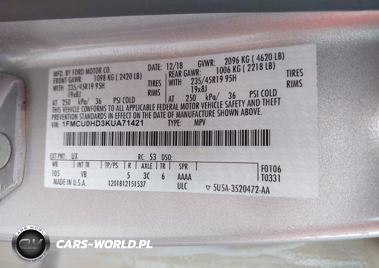 2019 Ford Escape Sel VIN:1FMCU0HD3KUA71421 - 9