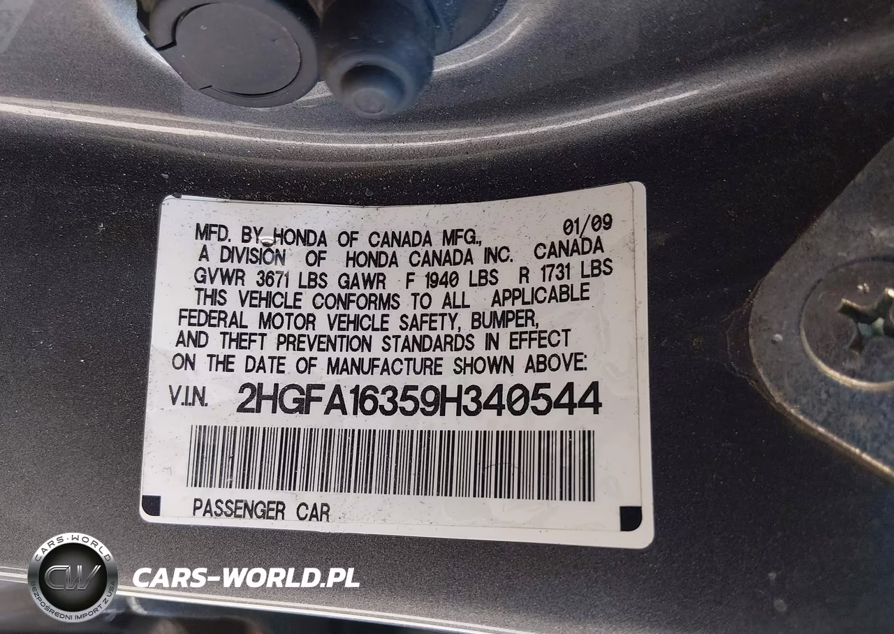 2009 Honda Civic Vp VIN:2HGFA16359H340544 - 9