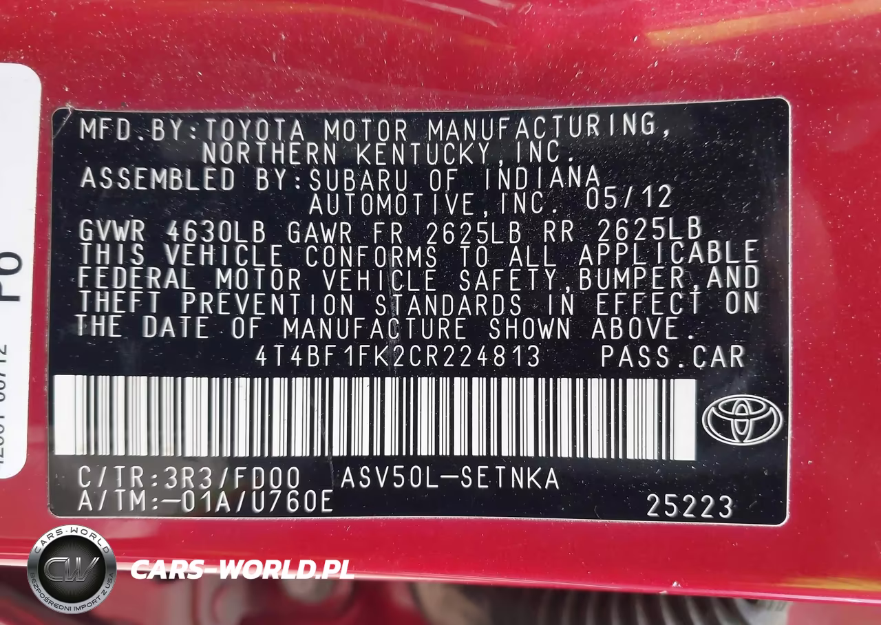 2012 Toyota Camry Le VIN:4T4BF1FK2CR224813 - 9