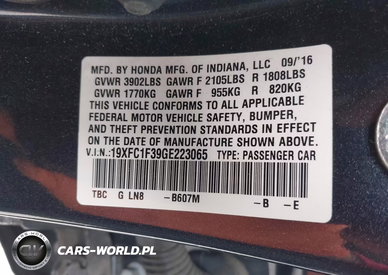 2016 Honda Civic Ex-T VIN:19XFC1F39GE223065 - 9