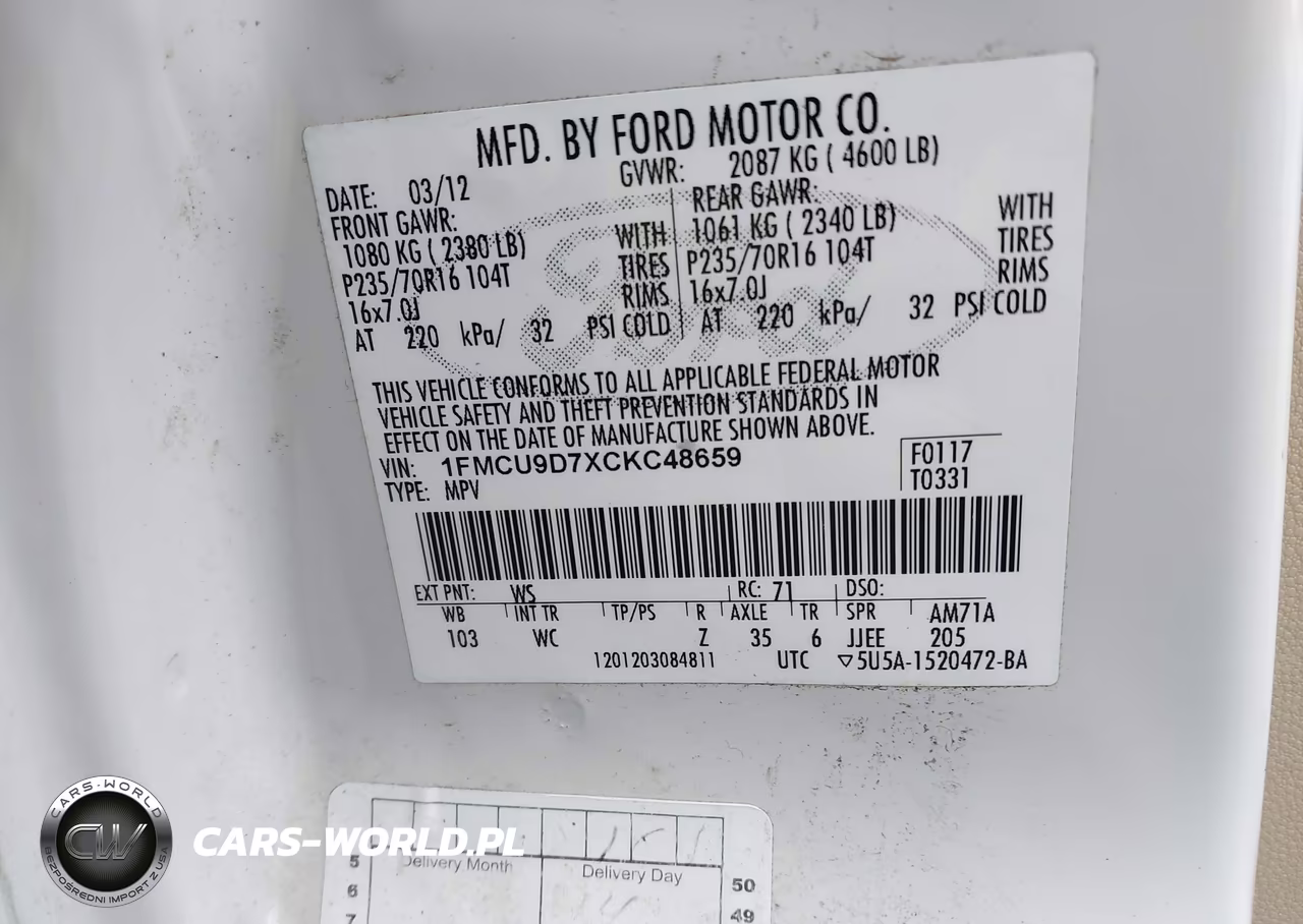 2012 Ford Escape Xlt VIN:1FMCU9D7XCKC48659 - 9