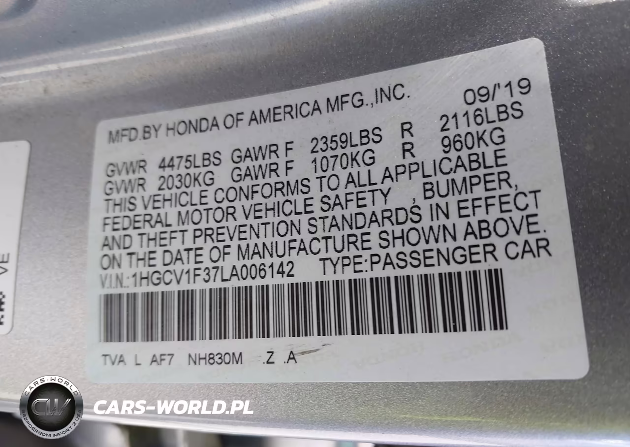 2020 Honda Accord Sport VIN:1HGCV1F37LA006142 - 9