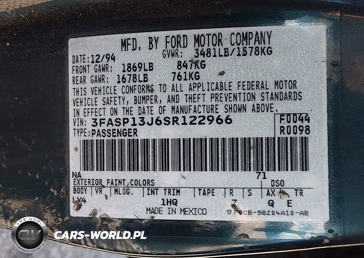 1995 Ford Escort Lx-Sport VIN:3FASP13J6SR122966 - 9