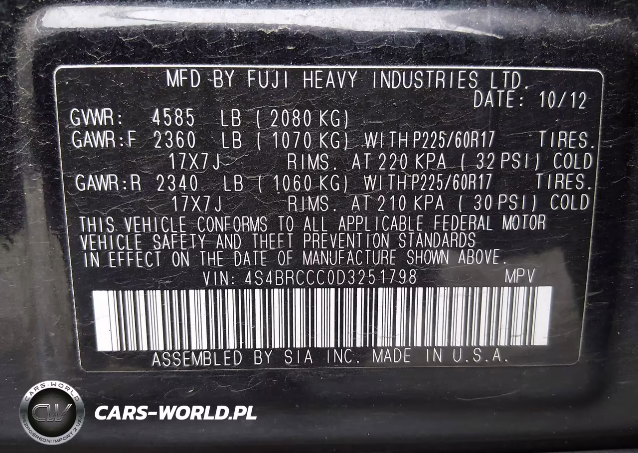 2013 Subaru Outback 2.5I Premium VIN:4S4BRCCC0D3251798 - 9