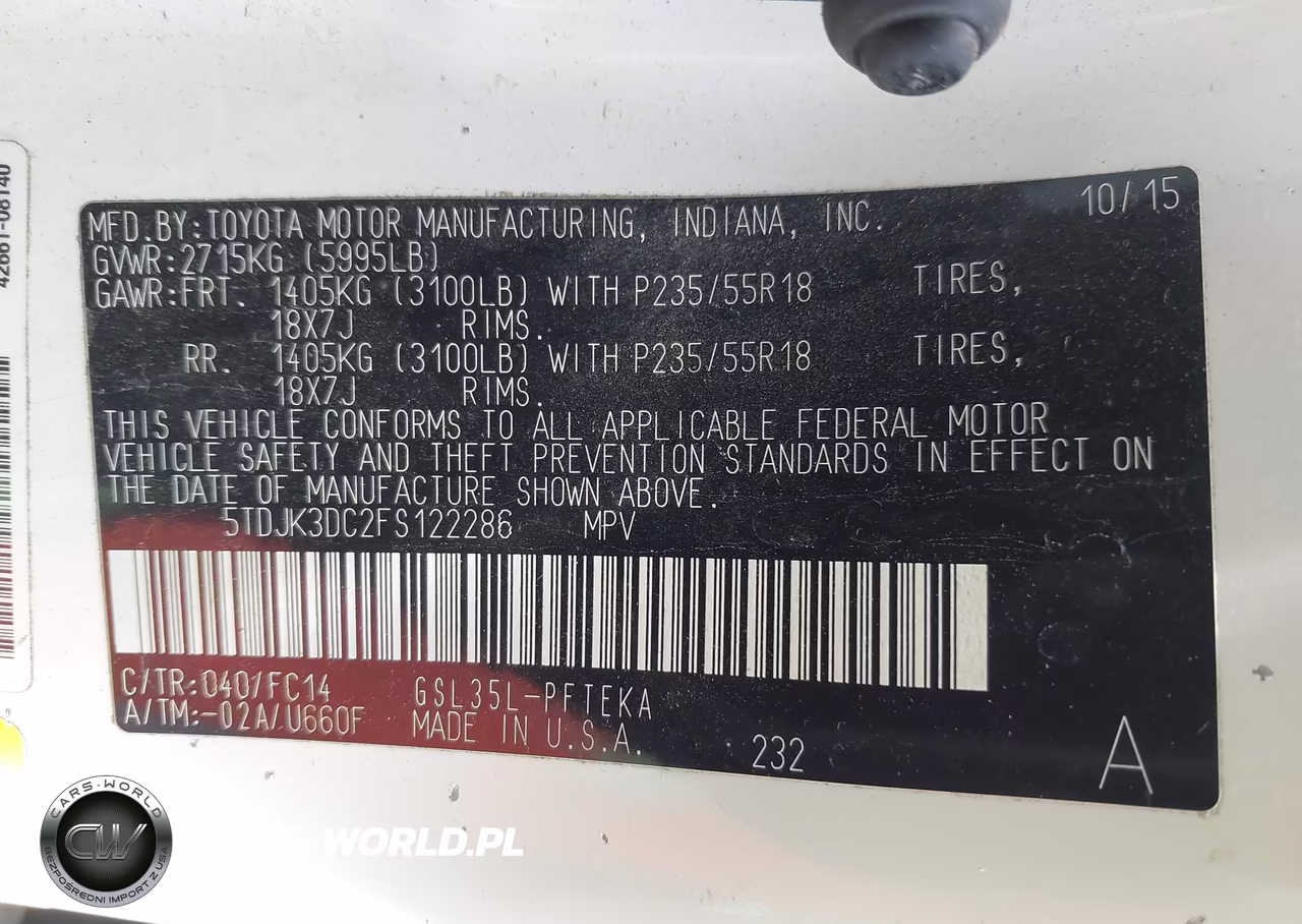 2015 Toyota Sienna Le 7 Passenger VIN:5TDJK3DC2FS122286 - 9