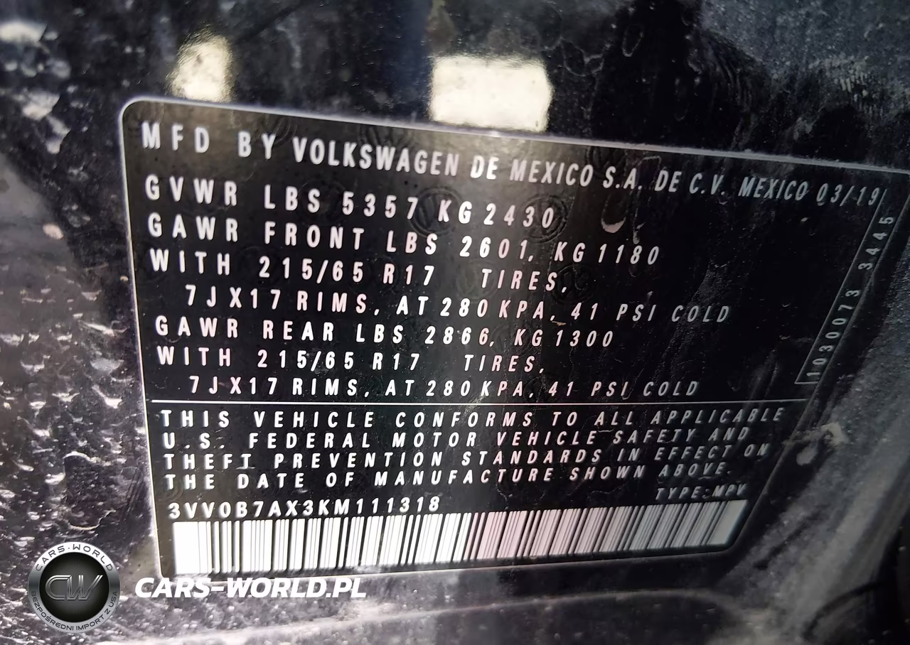 2019 Volkswagen Tiguan 2.0T S VIN:3VV0B7AX3KM111318 - 9