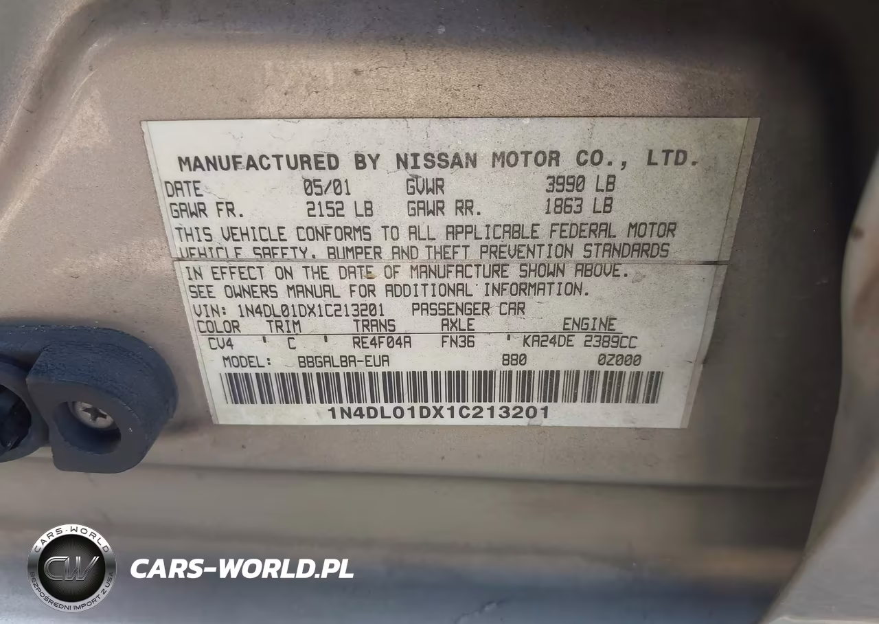 2001 Nissan Altima Gxe VIN:1N4DL01DX1C213201 - 9