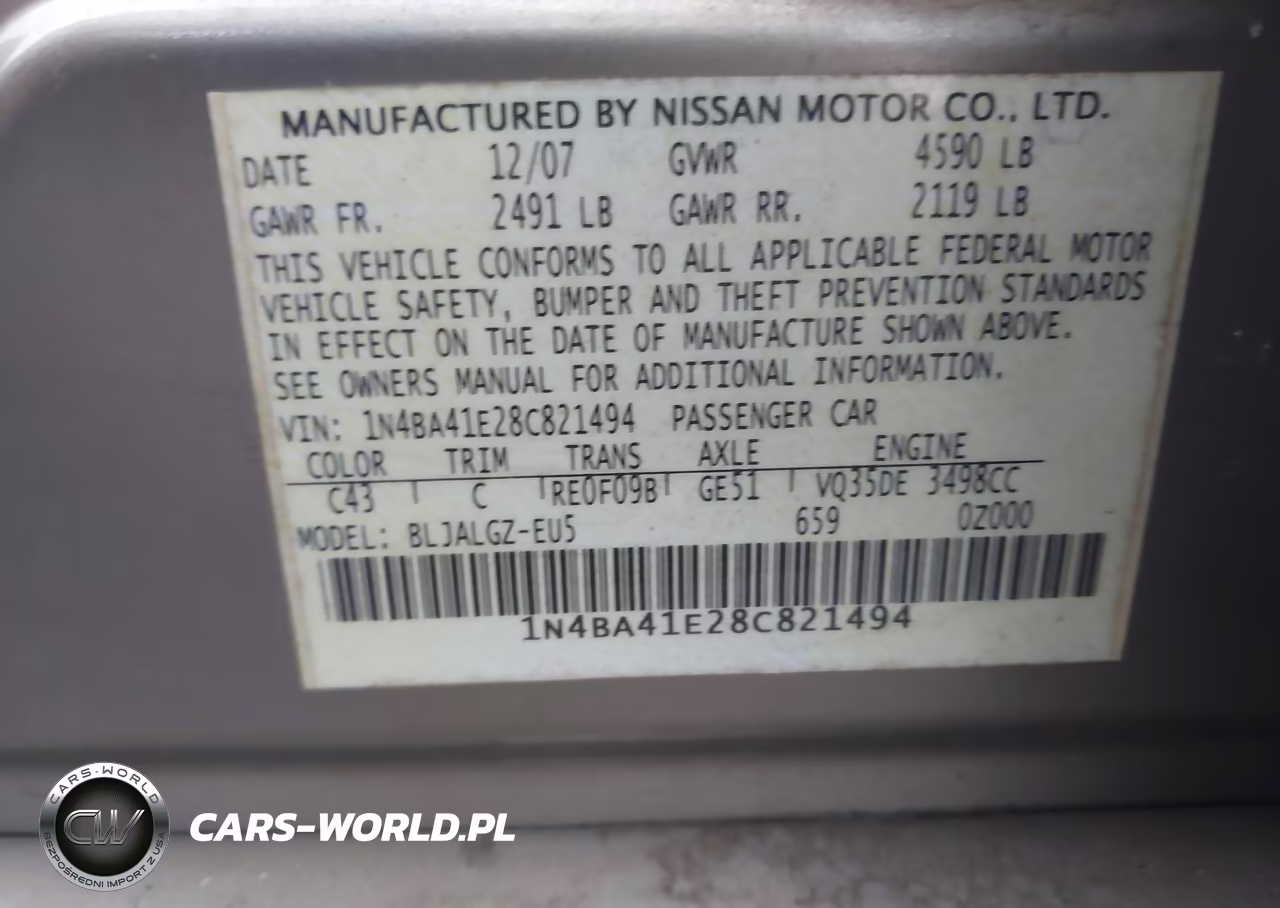 2008 Nissan Maxima 3.5 Sl VIN:1N4BA41E28C821494 - 9