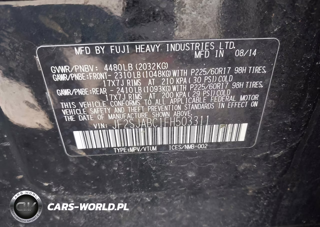 2015 Subaru Forester 2.5I VIN:JF2SJABC1FH503311 - 9