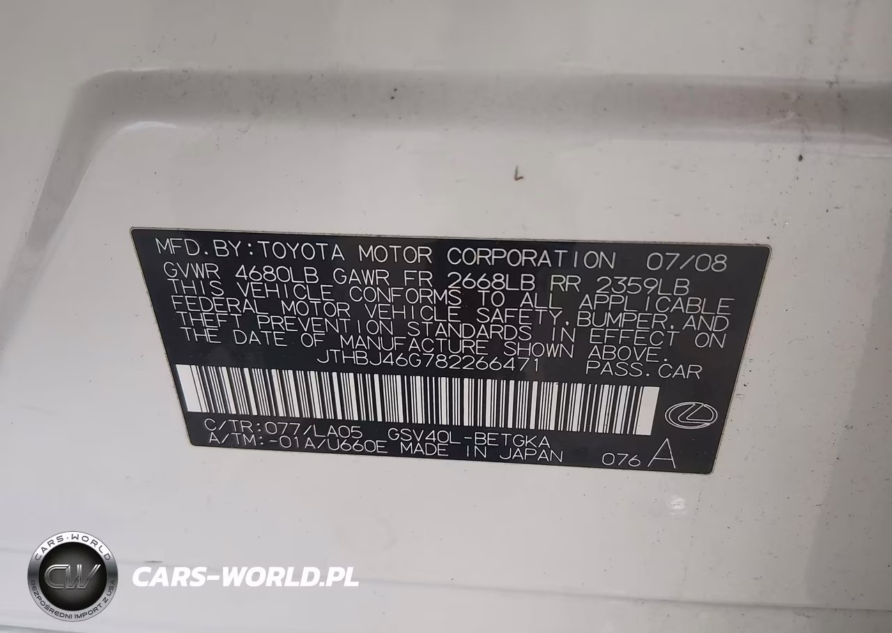 2008 Lexus Es 350 VIN:JTHBJ46G782266471 - 9