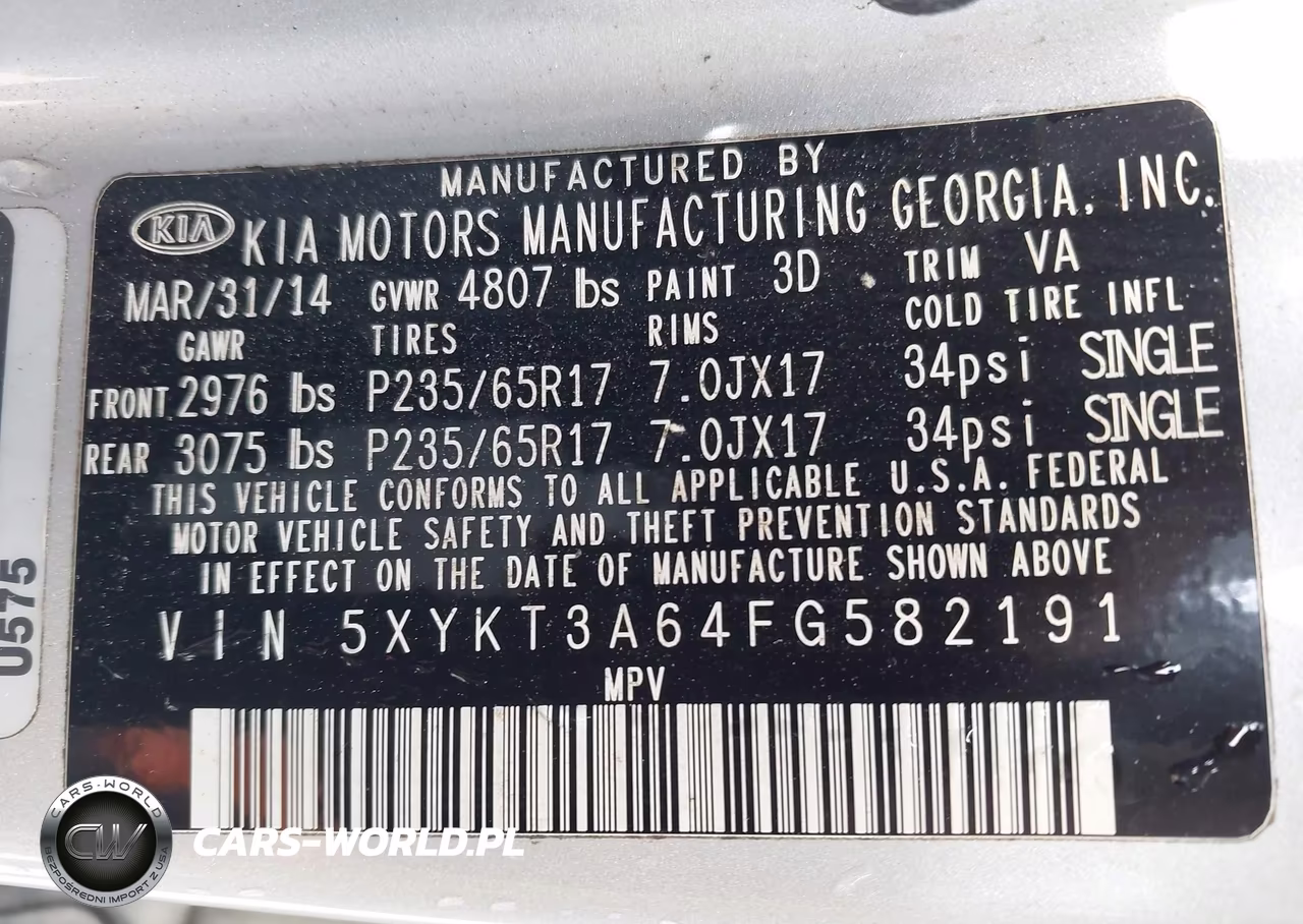 2015 Kia Sorento Lx VIN:5XYKT3A64FG582191 - 9