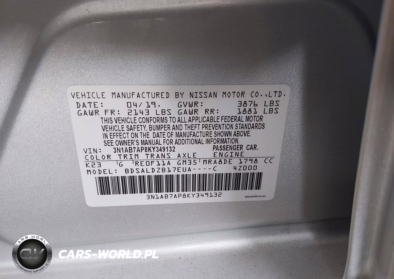 2019 Nissan Sentra Sv VIN:3N1AB7AP8KY349132 - 9