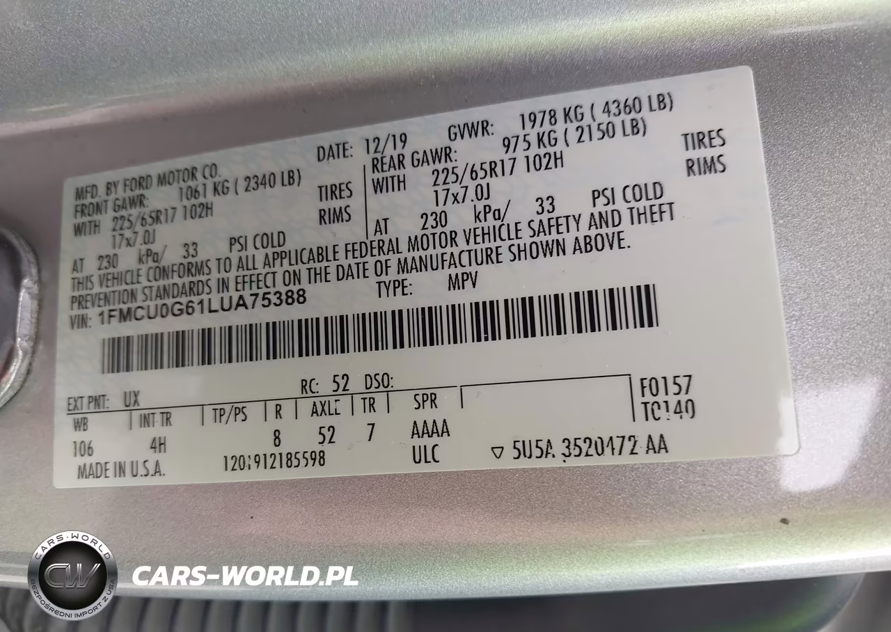 2020 Ford Escape Se VIN:1FMCU0G61LUA75388 - 9