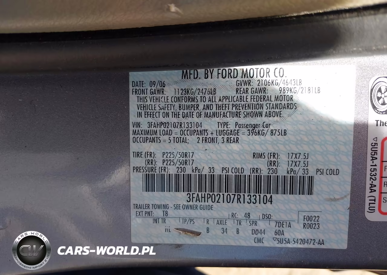 2007 Ford Fusion Sel VIN:3FAHP02107R133104 - 9