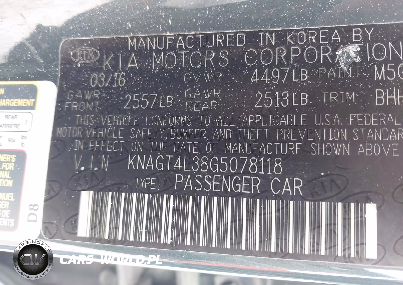 2016 Kia Optima Lx VIN:KNAGT4L38G5078118 - 9